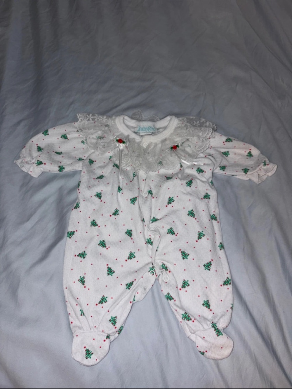 Vintage 1980/1990 BabyGro Christmas Tree Button Up Footie Pajamas